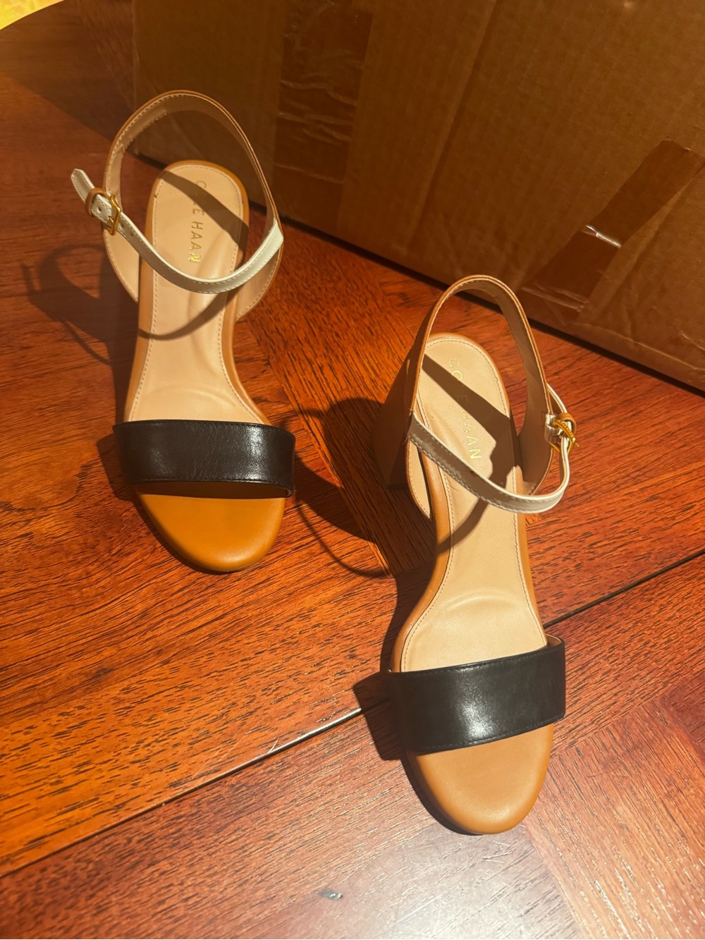 Cole Haan Two-Tone Black & Tan Slingback Sandals